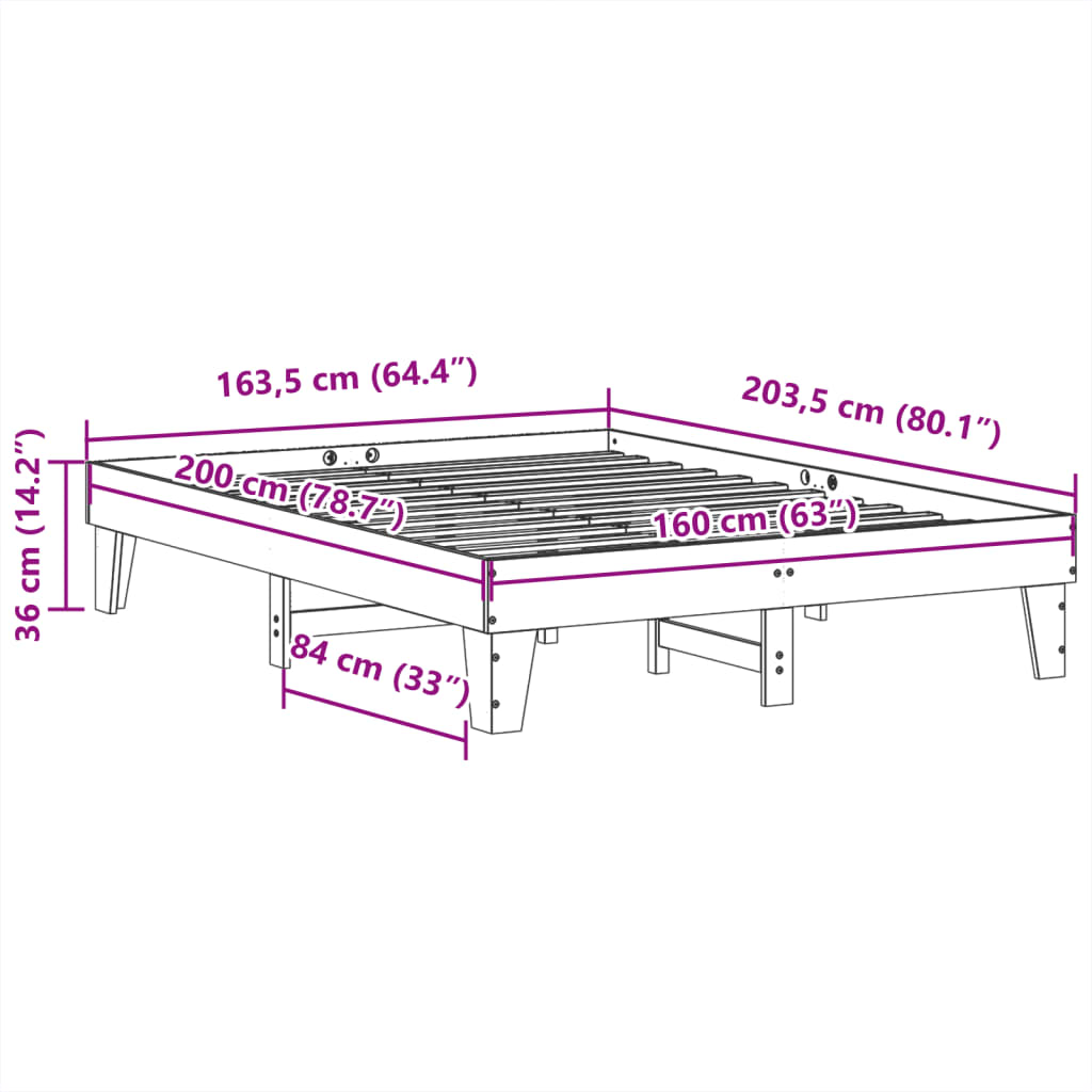 sengeramme uden madras 160x200 cm massivt fyrretræ hvid