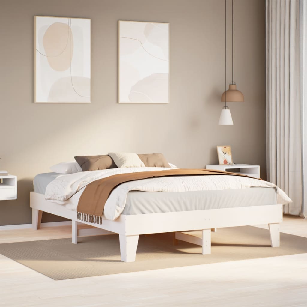 sengeramme uden madras 150x200 cm massivt fyrretræ hvid