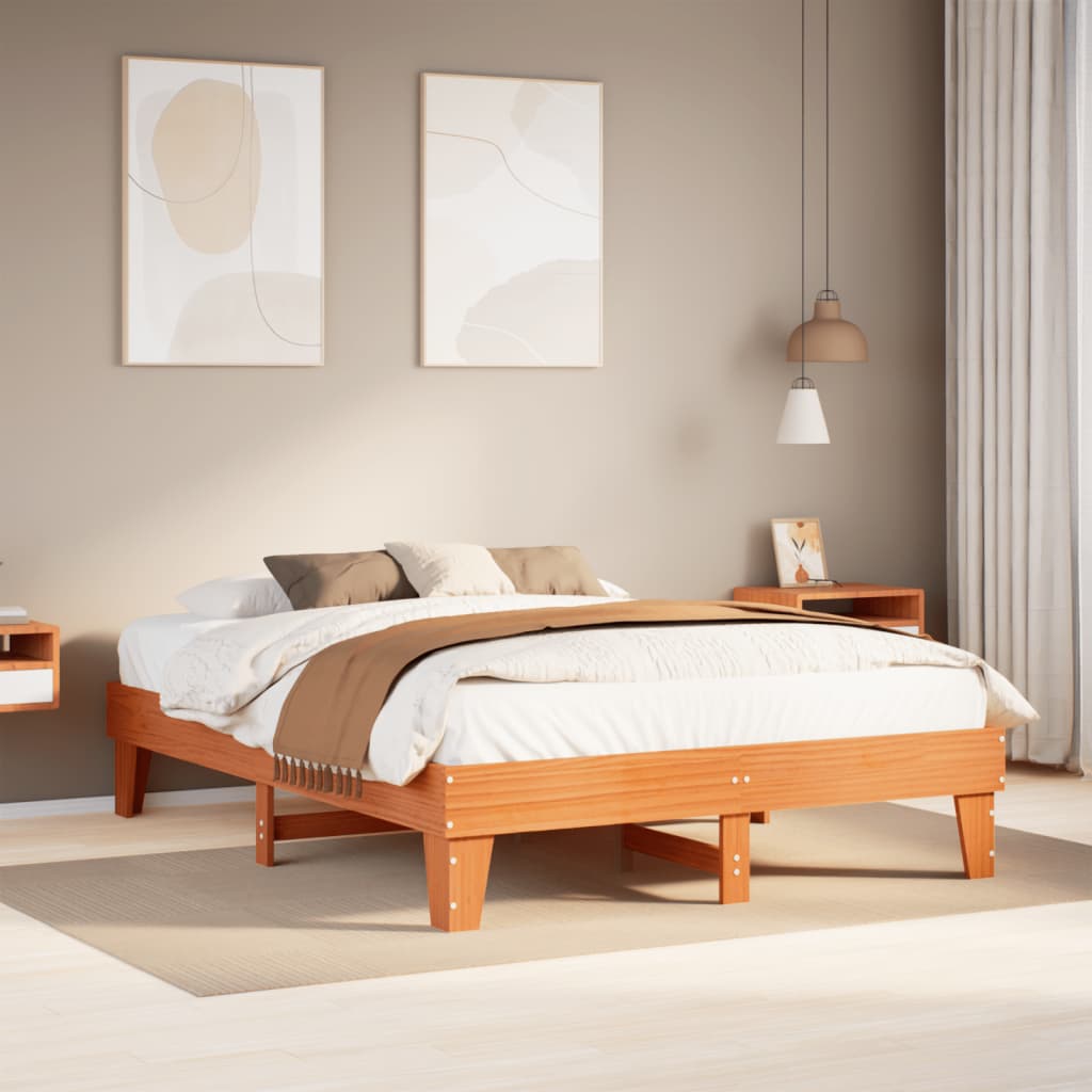 sengeramme uden madras 150x200 cm massivt fyrretræ gyldenbrun