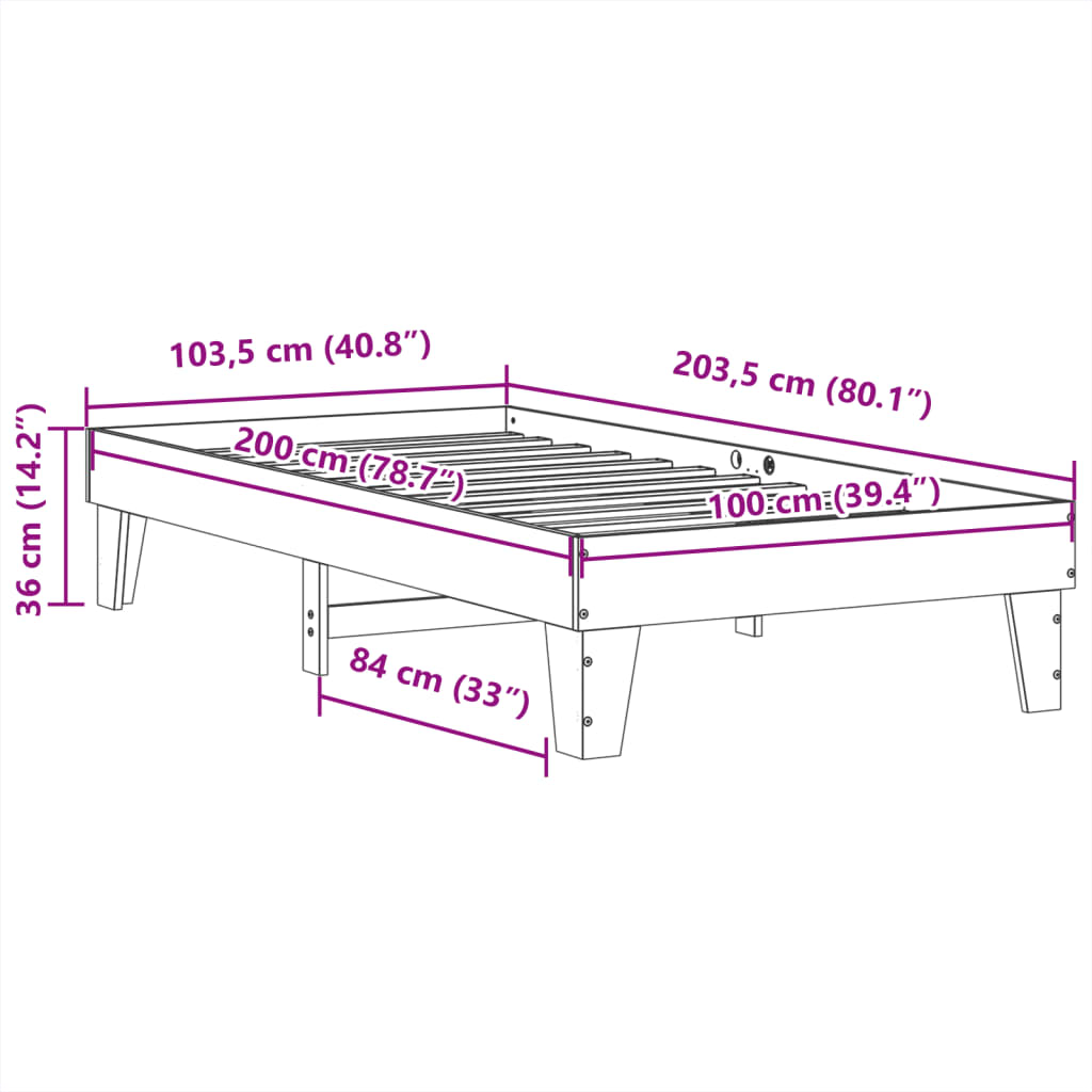 sengeramme uden madras 100x200 cm massivt fyrretræ