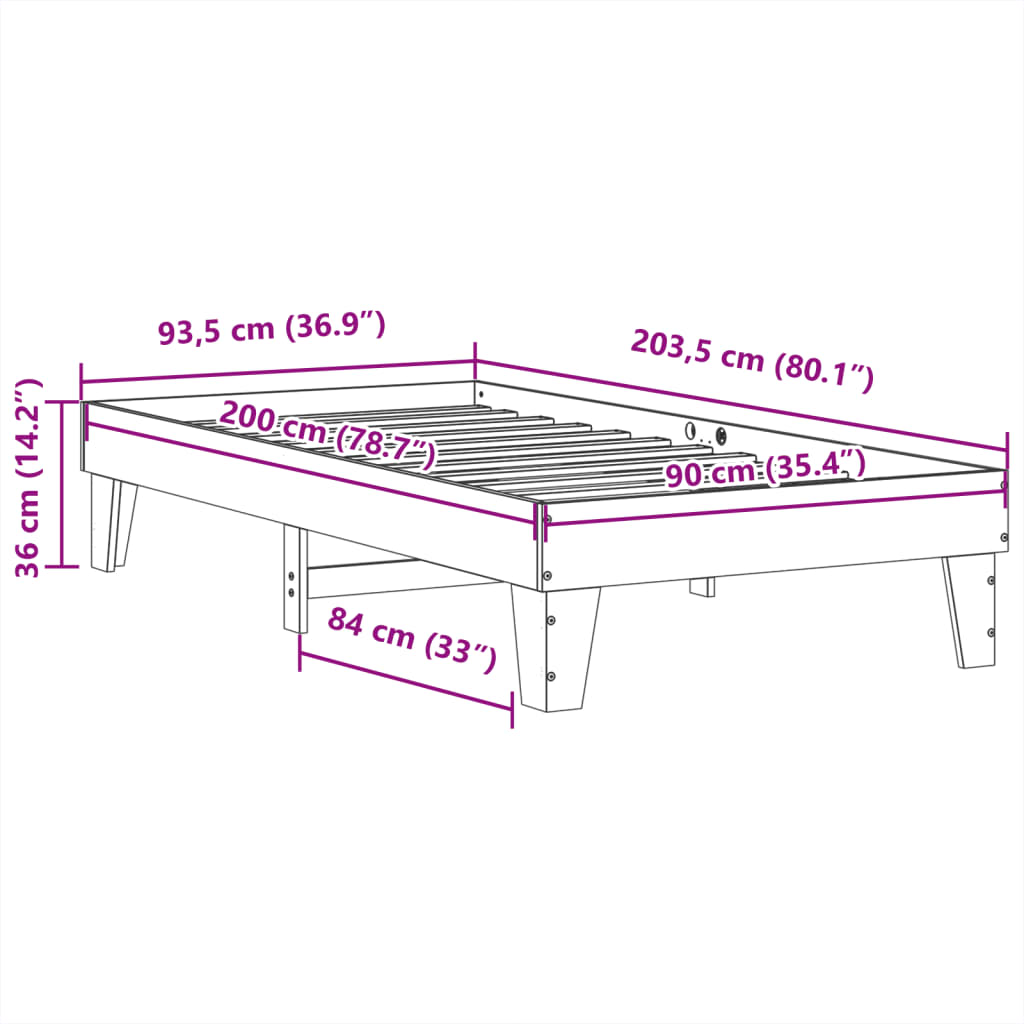 sengeramme uden madras 90x200 cm massivt fyrretræ hvid