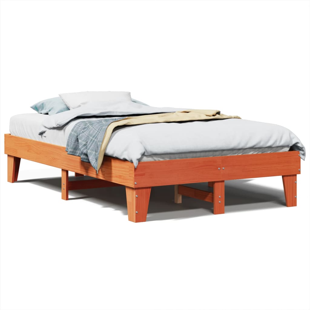sengeramme uden madras 135x190 cm massivt fyrretræ brun