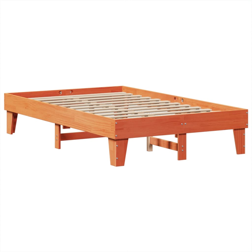 sengeramme uden madras 135x190 cm massivt fyrretræ brun