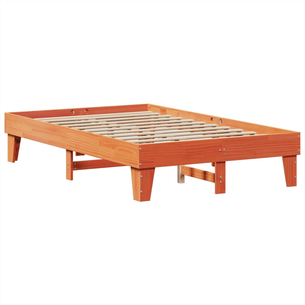 sengeramme uden madras 135x190 cm massivt fyrretræ brun