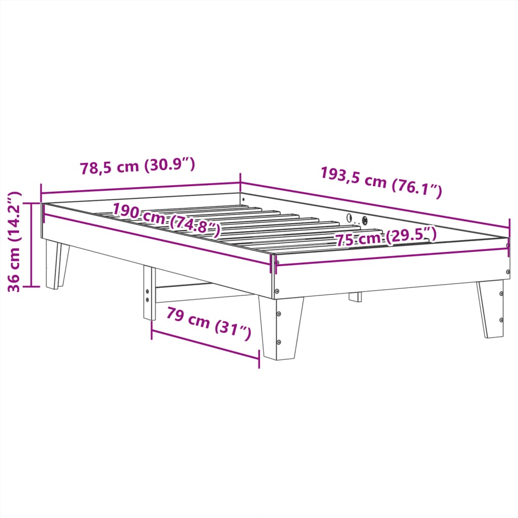 sengeramme uden madras 75x190 cm massivt fyrretræ gyldenbrun