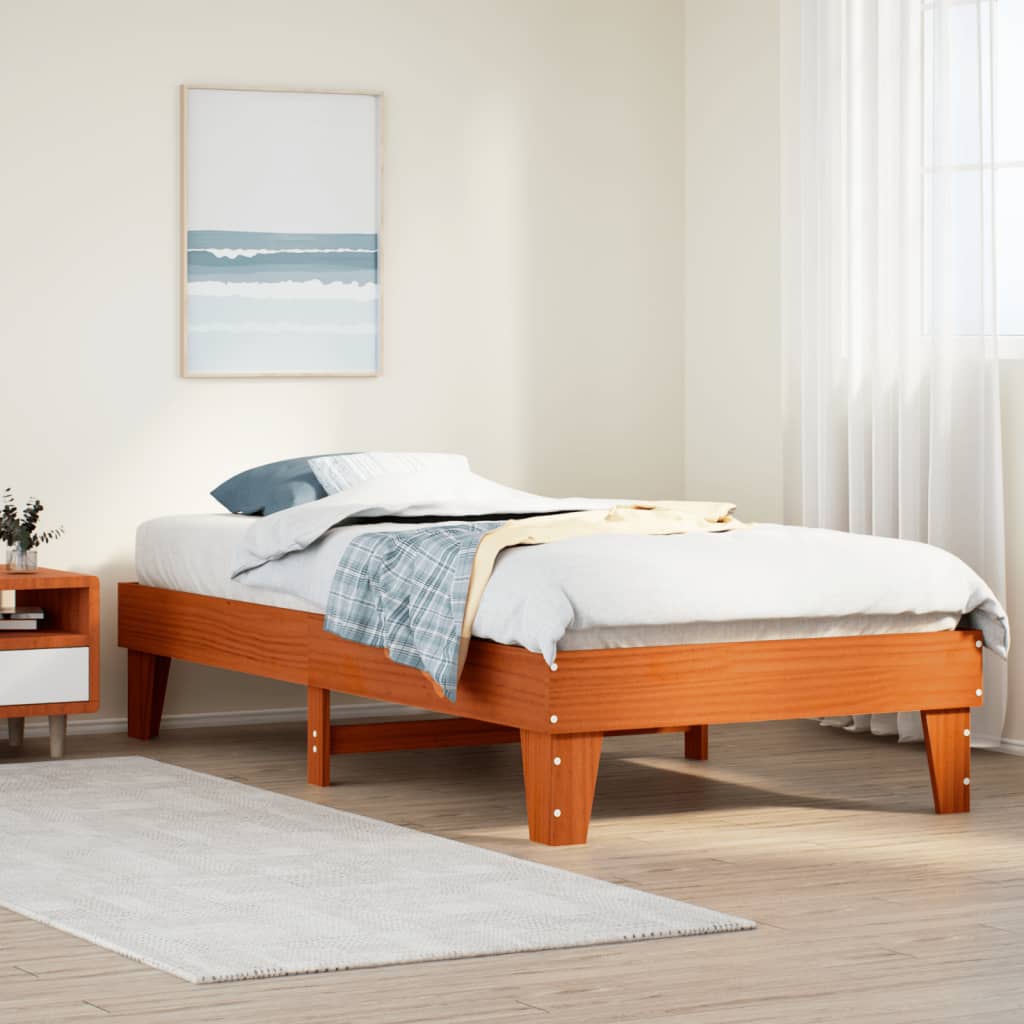 sengeramme uden madras 75x190 cm massivt fyrretræ gyldenbrun