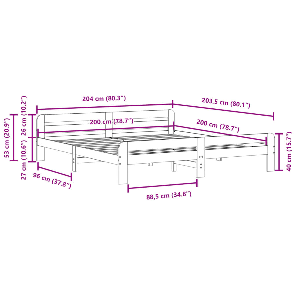 sengeramme uden madras 200x200 cm massivt fyrretræ