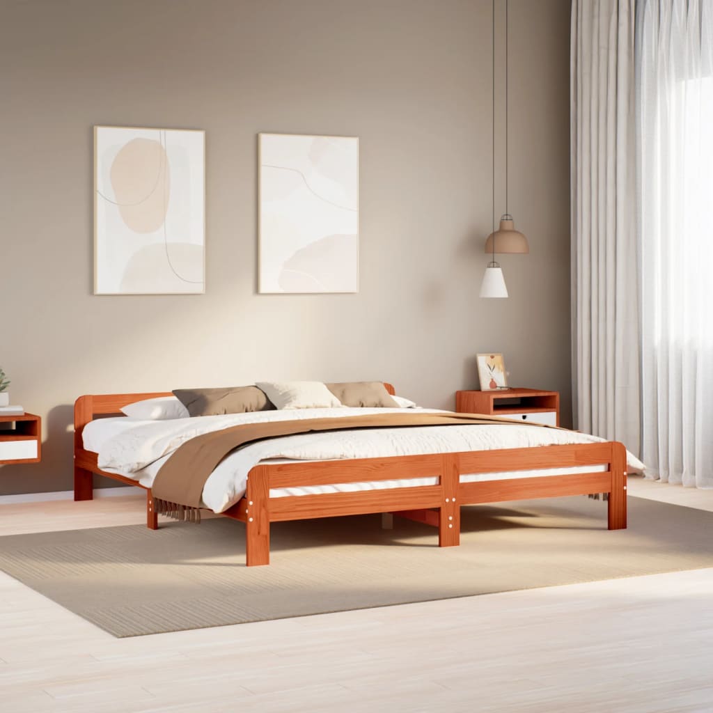 sengeramme uden madras 200x200 cm massivt fyrretræ gyldenbrun