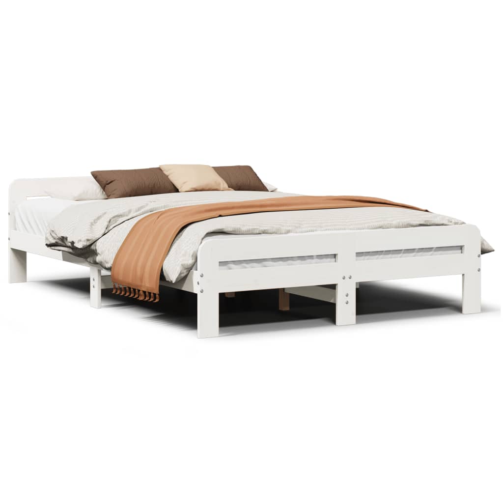 sengeramme uden madras 150x200 cm massivt fyrretræ hvid