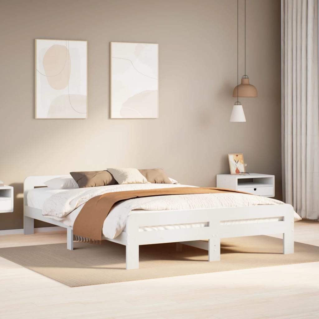 sengeramme uden madras 150x200 cm massivt fyrretræ hvid