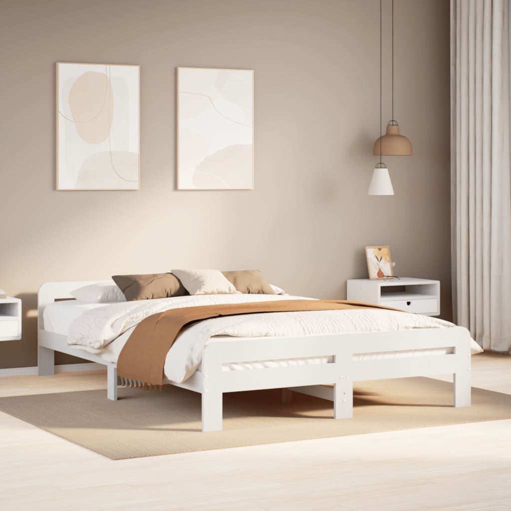 sengeramme uden madras 140x200 cm massivt fyrretræ hvid