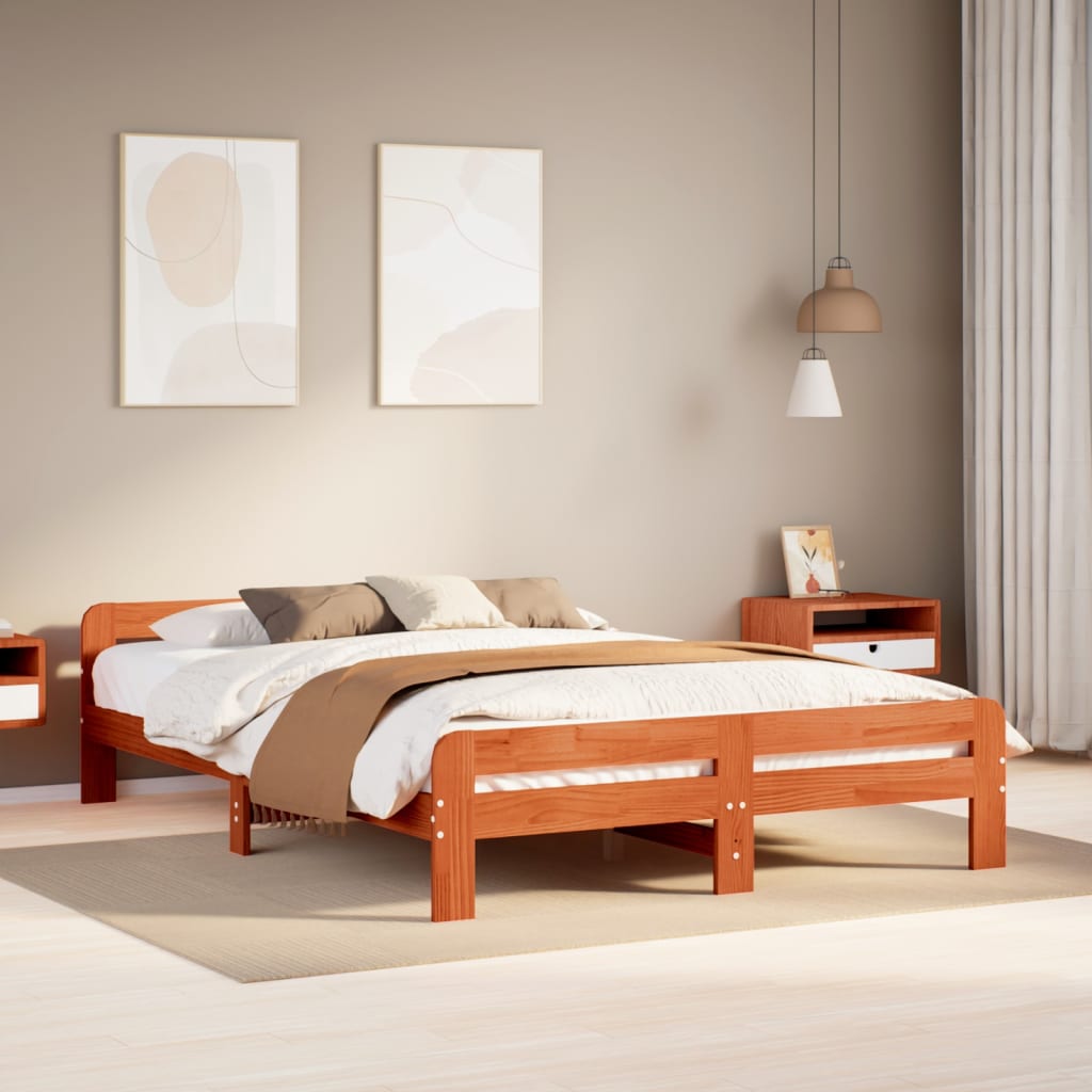 sengeramme uden madras 140x200 cm massivt fyr gyldenbrun