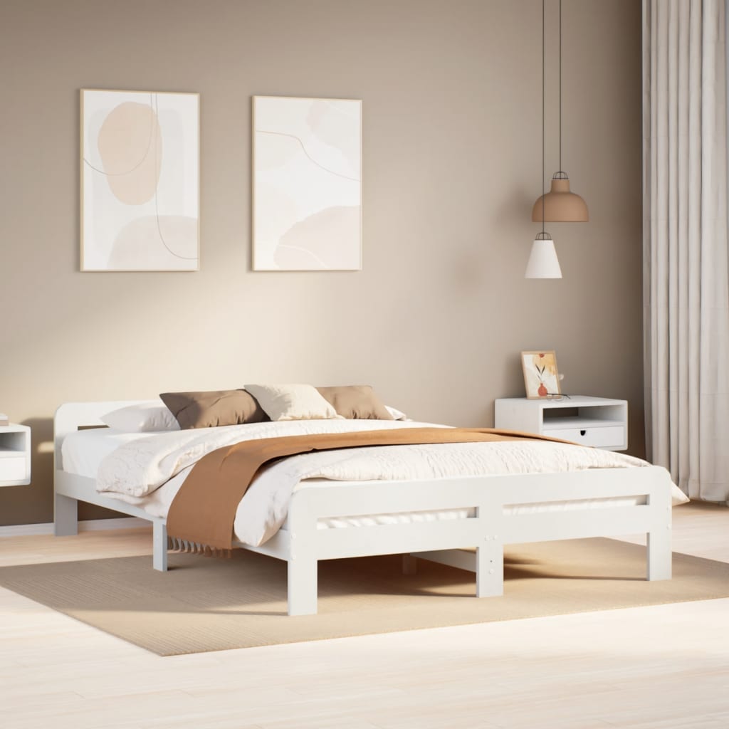 sengeramme uden madras 140x190 cm massivt fyrretræ hvid