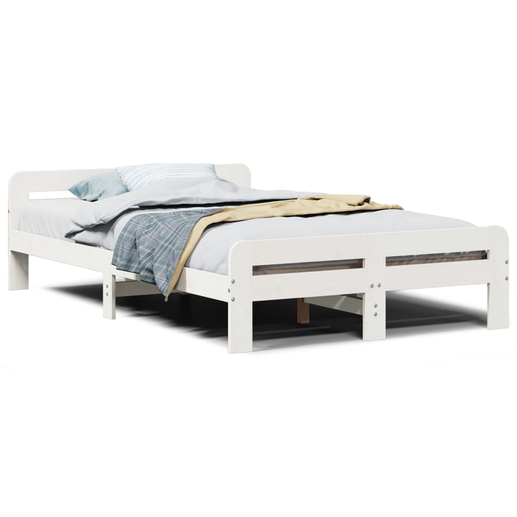 sengeramme uden madras 135x190 cm massivt fyrretræ hvid