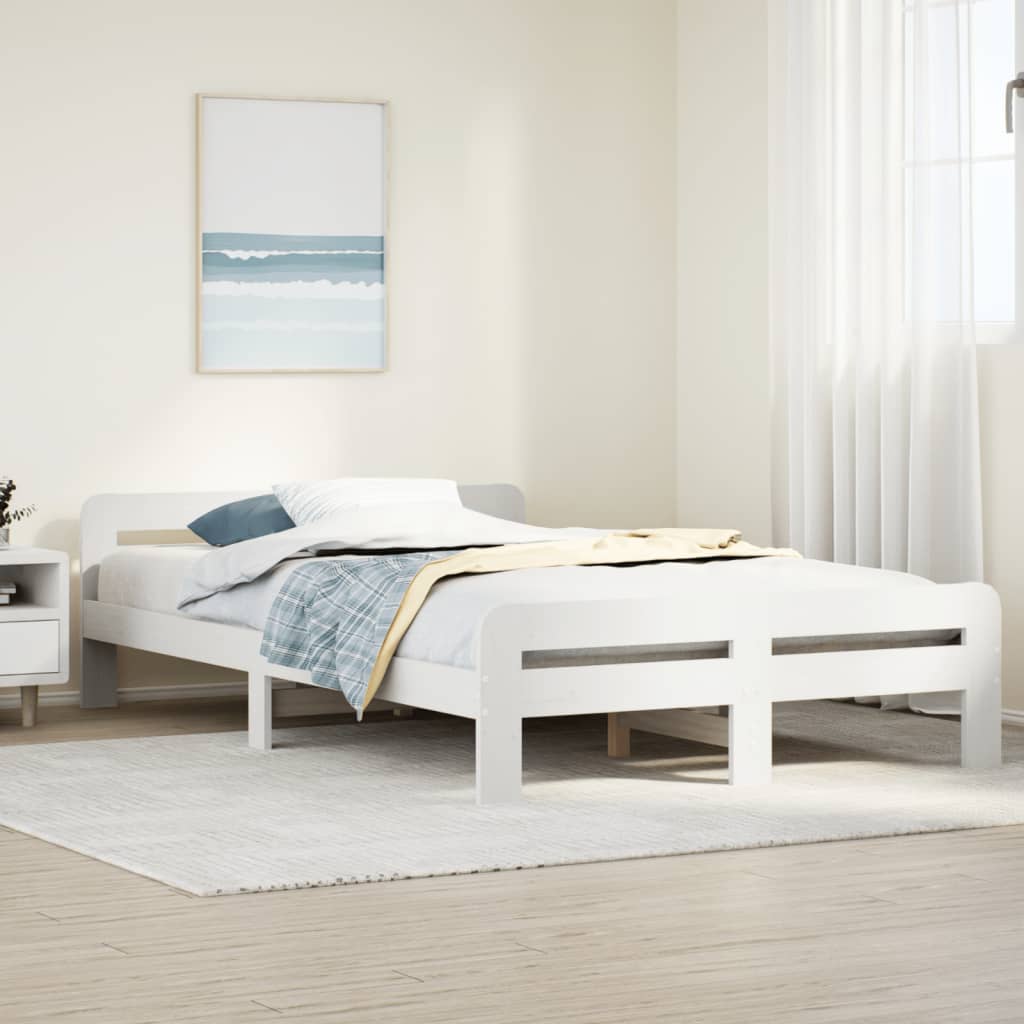 sengeramme uden madras 135x190 cm massivt fyrretræ hvid