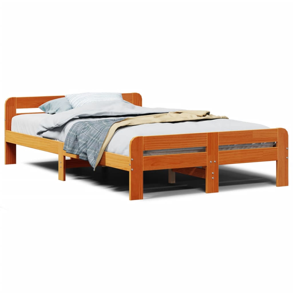 sengeramme uden madras 135x190 cm massivt fyrretræ brun