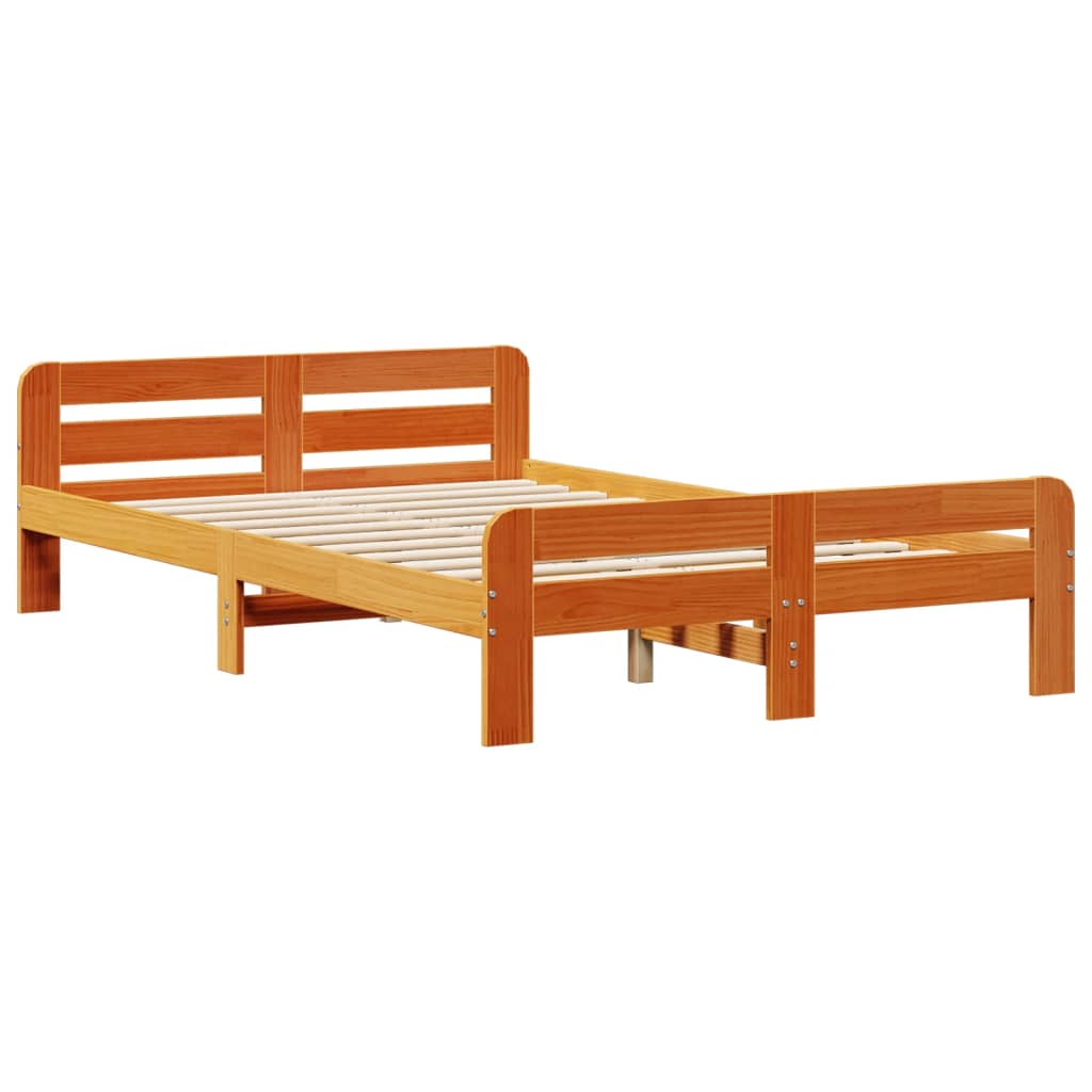 sengeramme uden madras 135x190 cm massivt fyrretræ brun