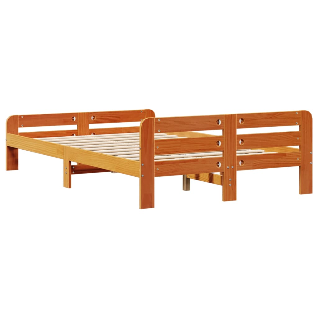 sengeramme uden madras 135x190 cm massivt fyrretræ brun