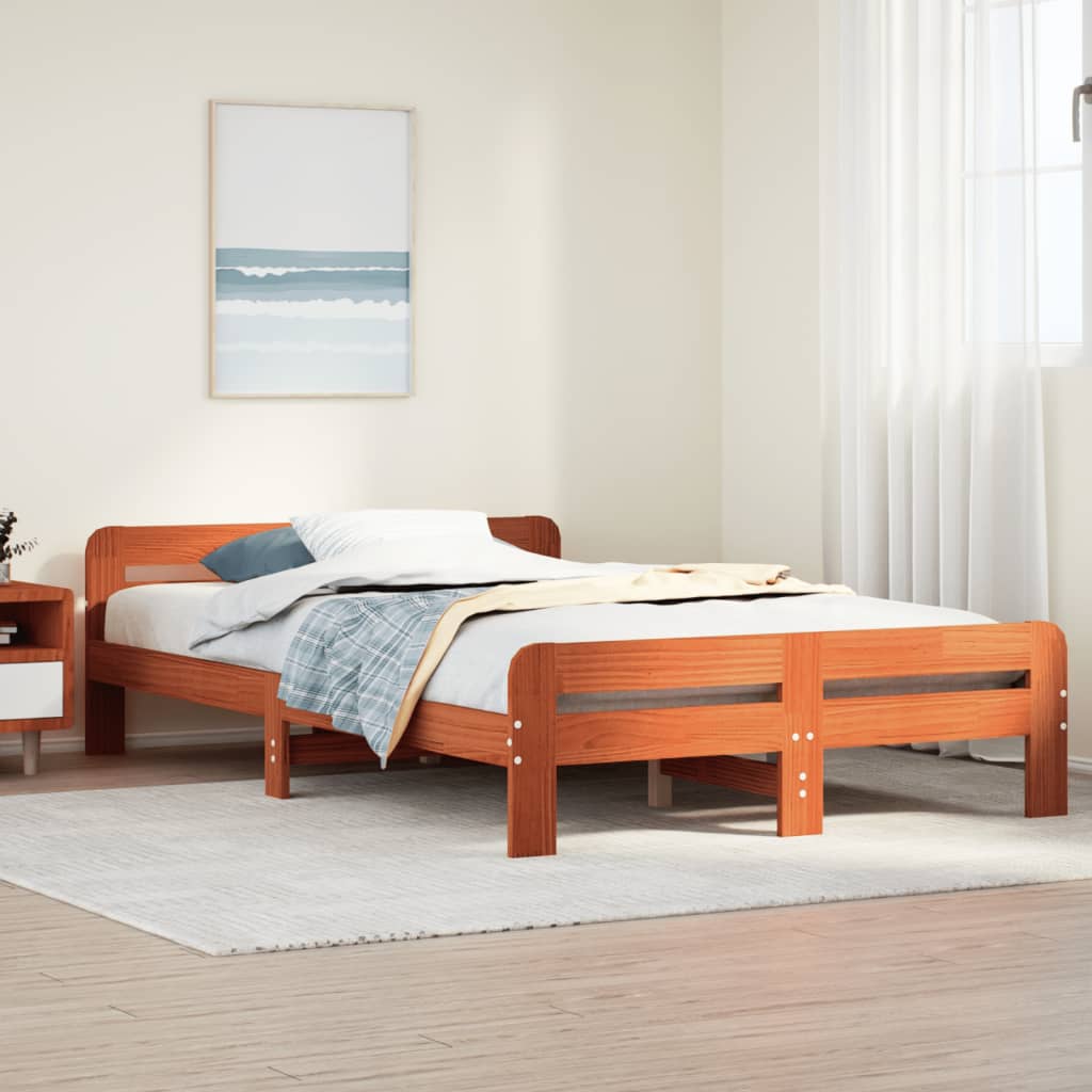 sengeramme uden madras 135x190 cm massivt fyrretræ brun