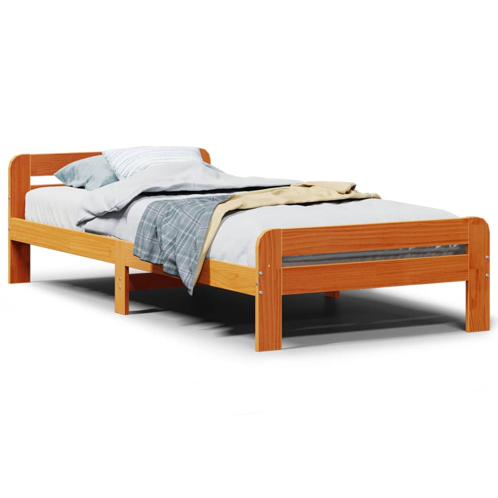 sengeramme uden madras 75x190 cm massivt fyrretræ gyldenbrun