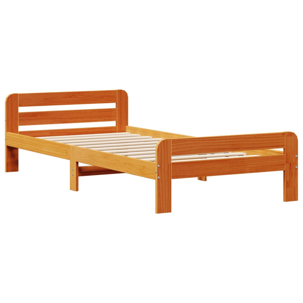 sengeramme uden madras 75x190 cm massivt fyrretræ gyldenbrun