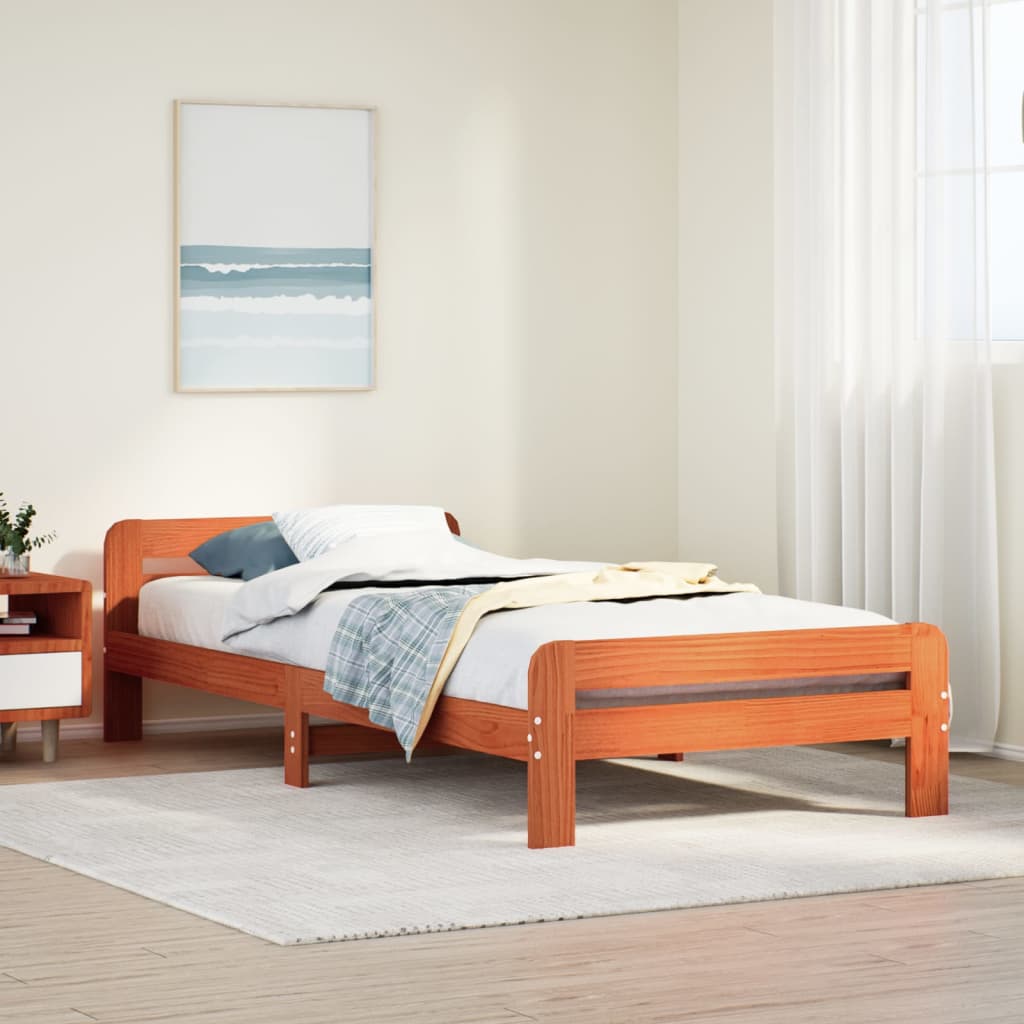 sengeramme uden madras 75x190 cm massivt fyrretræ gyldenbrun