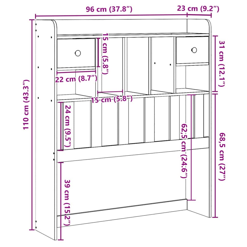 sengegavl med opbevaring 90 cm massivt fyrretræ hvid