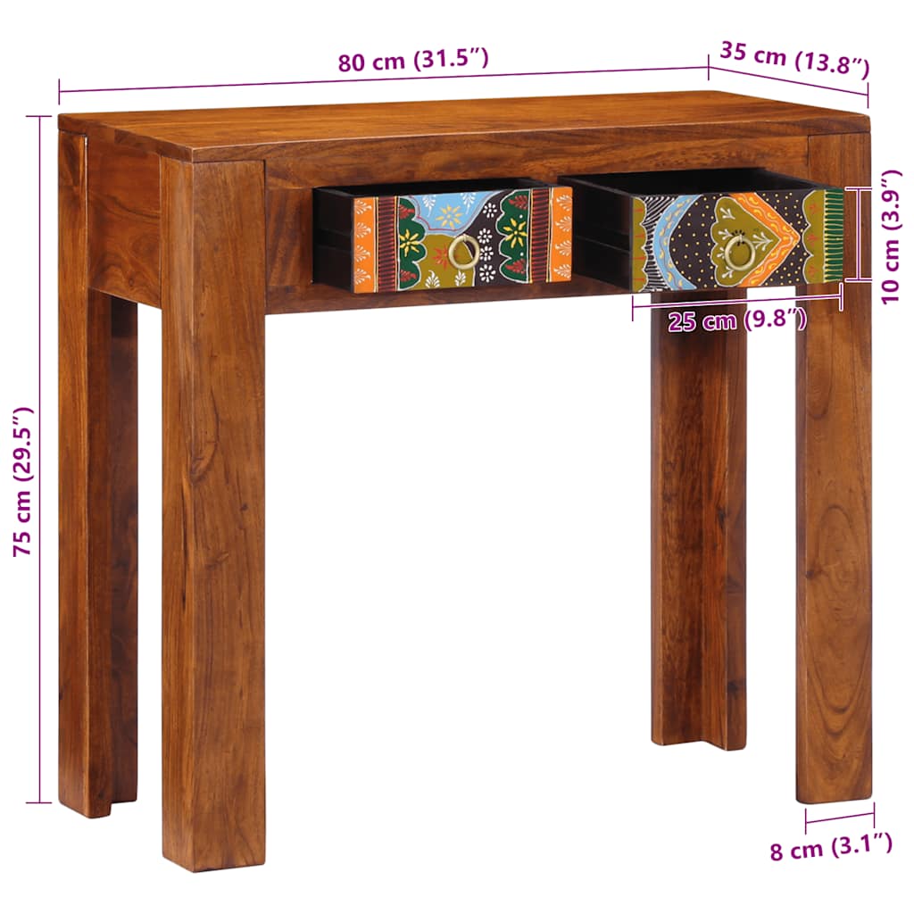 konsolbord 80x35x75 cm massivt akacietræ