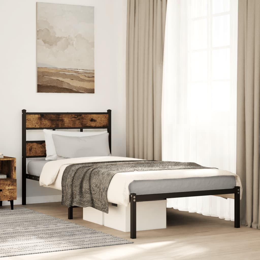 sengeramme uden madras 100x200 cm metal røget egetræsfarve