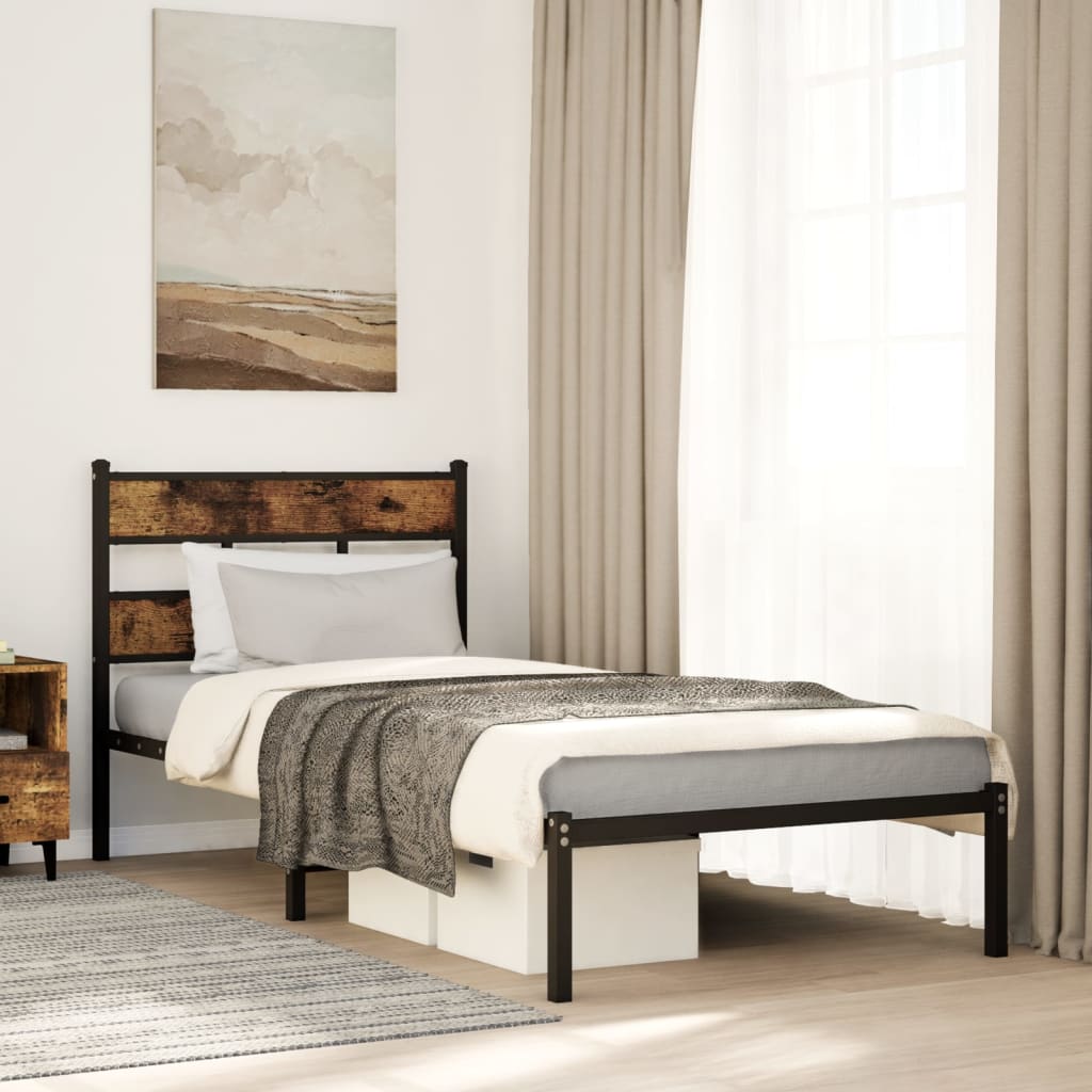 sengeramme uden madras 107x203 cm metal røget egetræsfarve