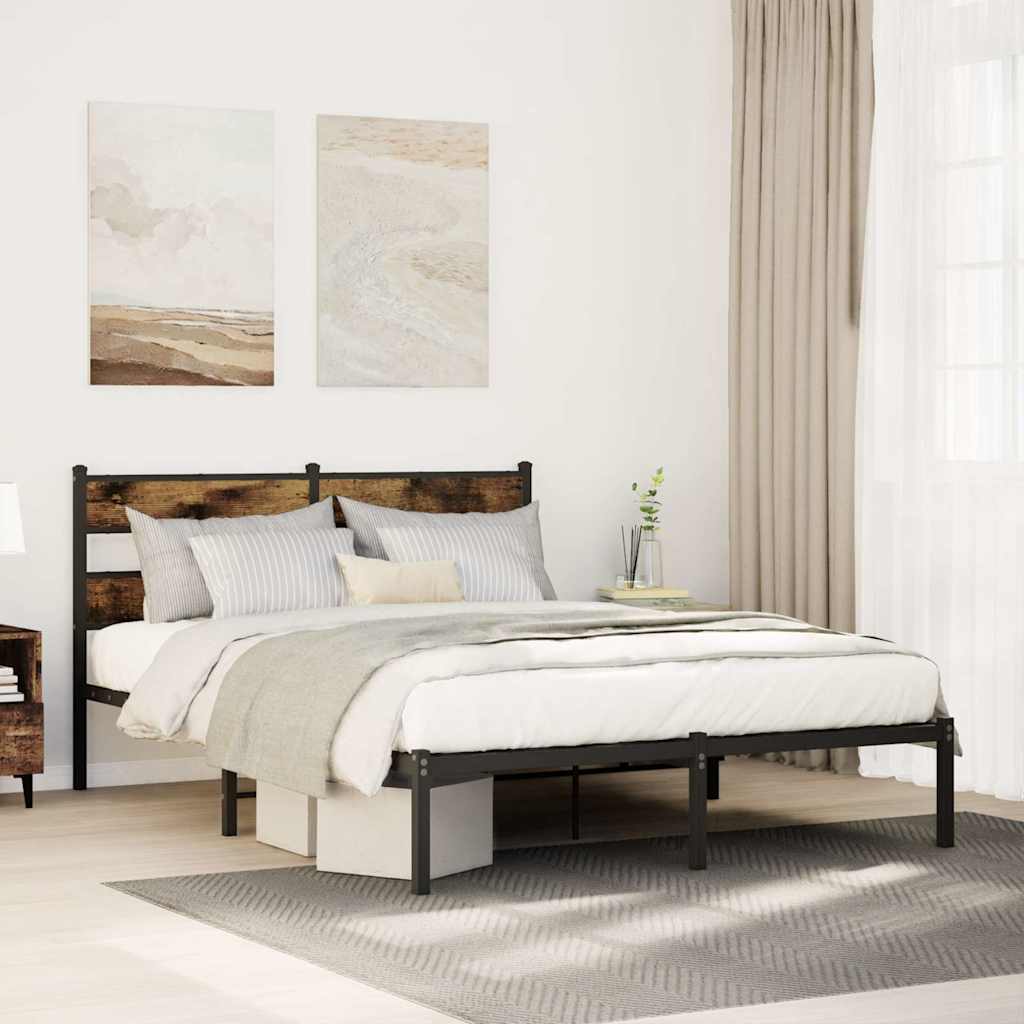 sengeramme uden madras 140x190 cm metal røget egetræsfarve