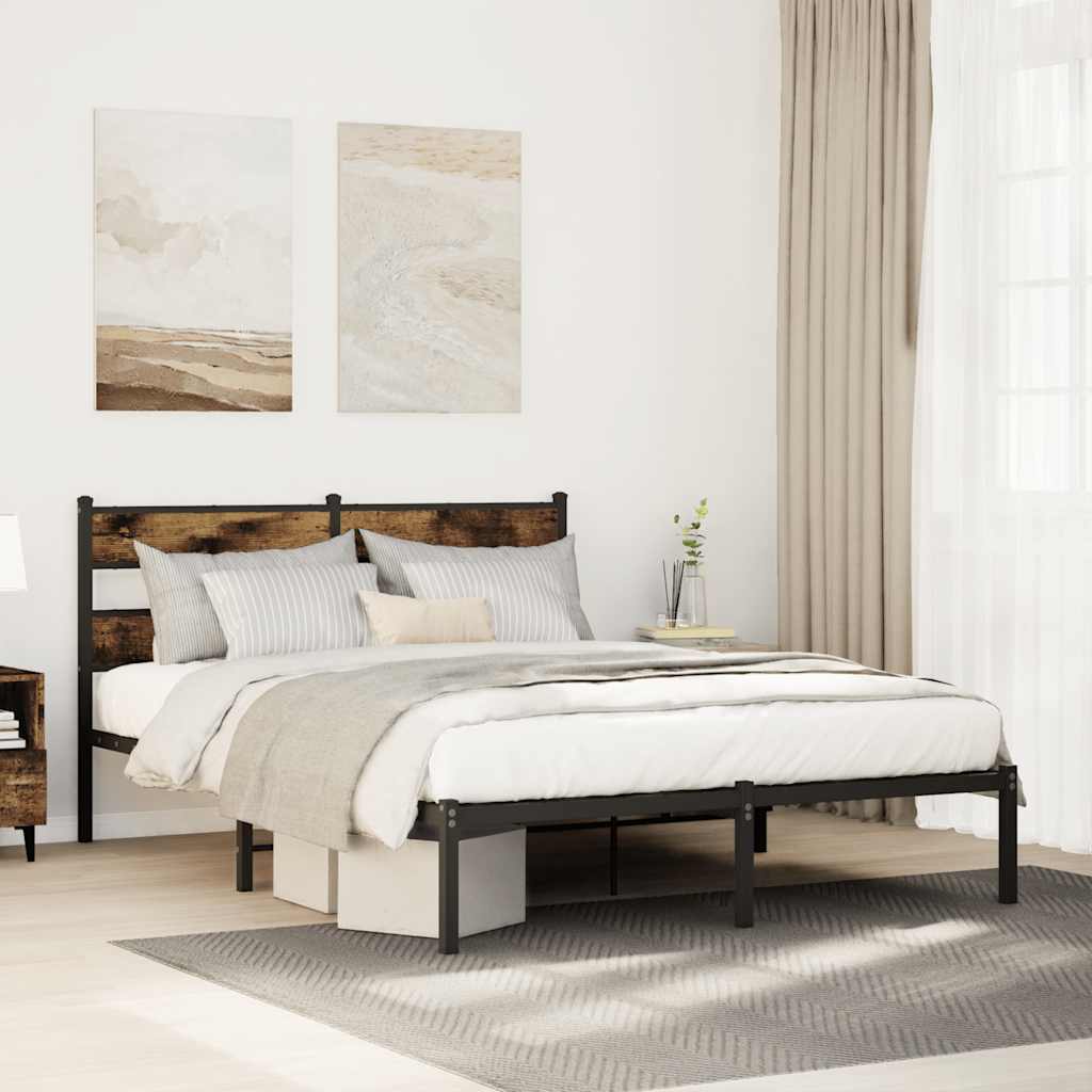 sengeramme uden madras 150x200 cm metal røget egetræsfarve