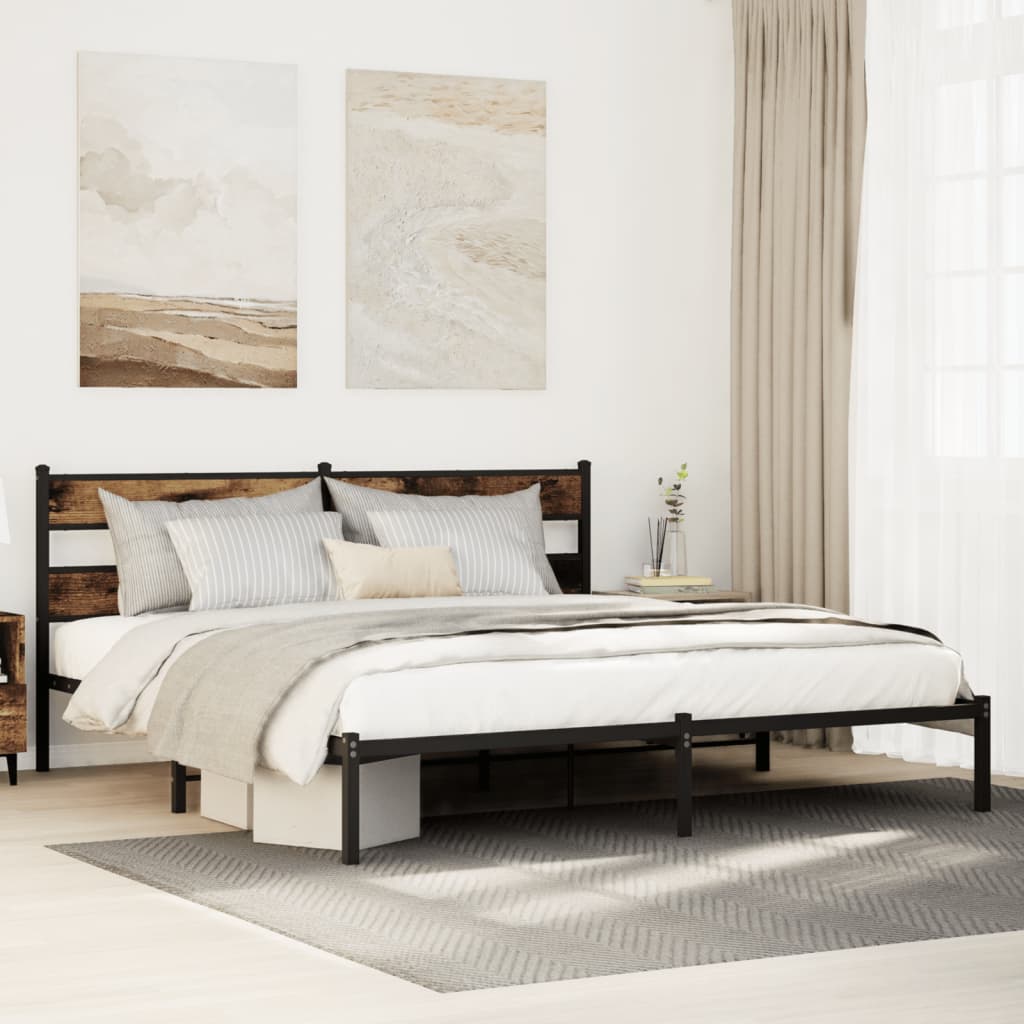 sengeramme uden madras 183x213 cm metal røget egetræsfarve