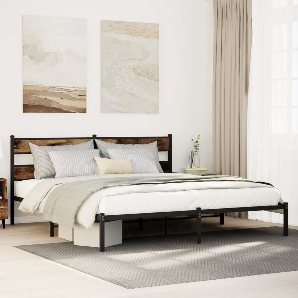 sengeramme uden madras 193x203 cm metal røget egetræsfarve