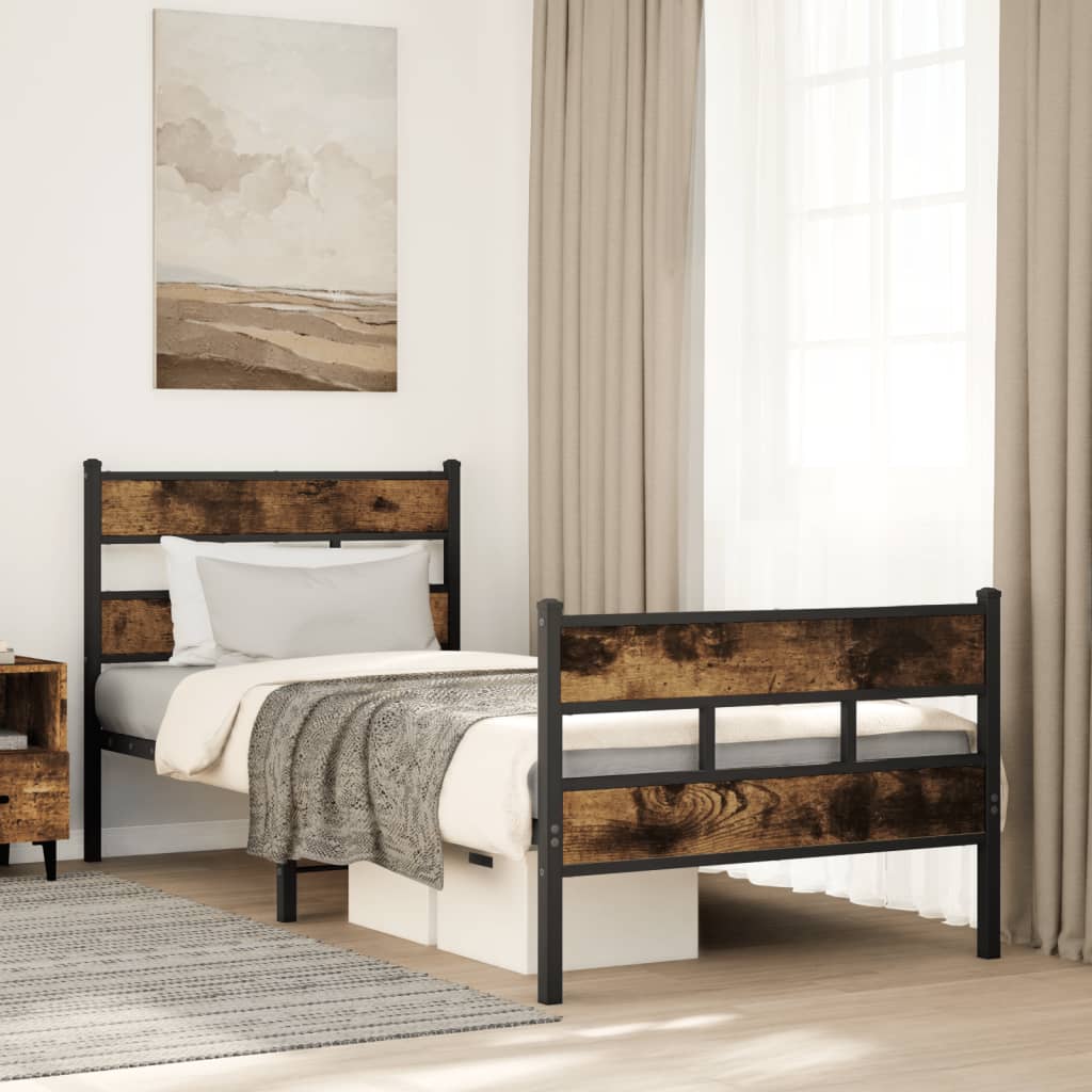 sengeramme uden madras 100x190 cm metal røget egetræsfarve