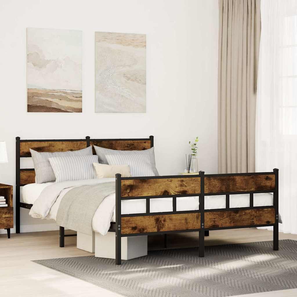sengeramme uden madras 135x190 cm metal røget egetræsfarve