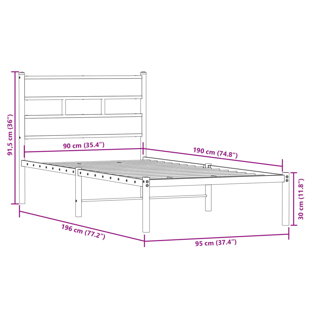 sengeramme uden madras 90x190 cm metal sonoma-eg