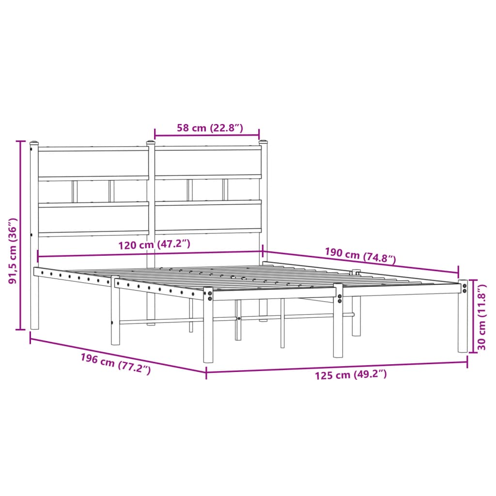 sengeramme uden madras 120x190 cm metal sonoma-eg