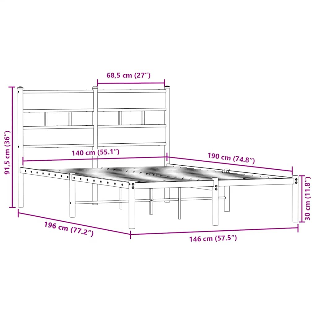sengeramme uden madras 140x190 cm metal sonoma-eg
