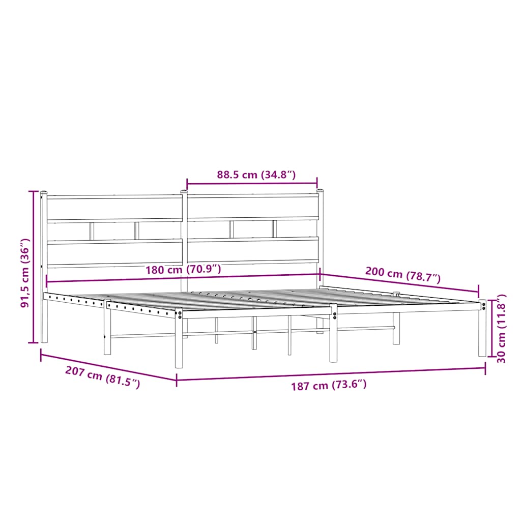 sengeramme uden madras 180x200 cm metal sonoma-eg