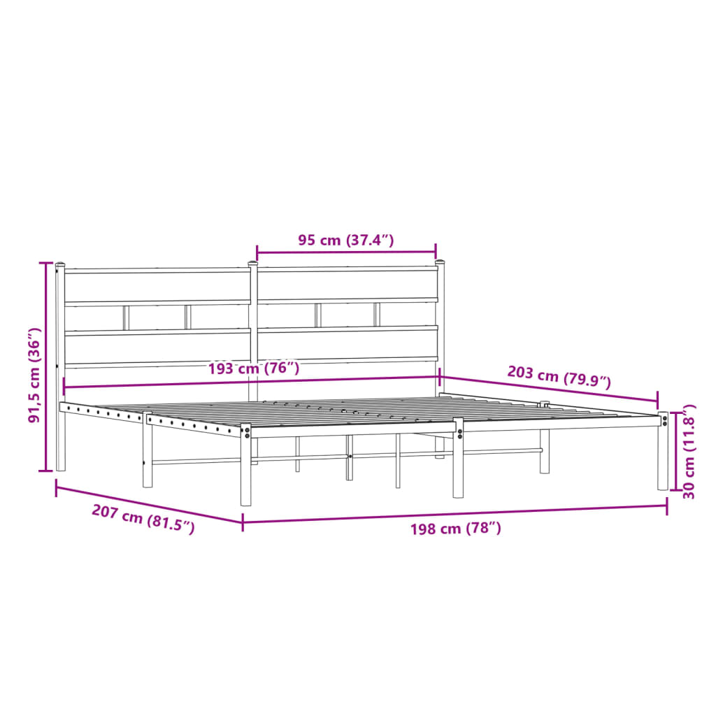 sengeramme uden madras 193x203 cm metal sonoma-eg