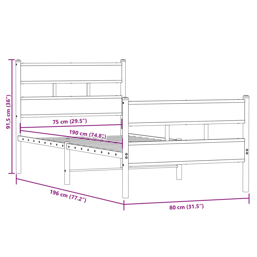 sengeramme uden madras 75x190 cm metal sonoma-eg