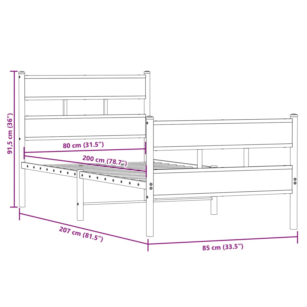 sengeramme uden madras 80x200 cm metal sonoma-eg