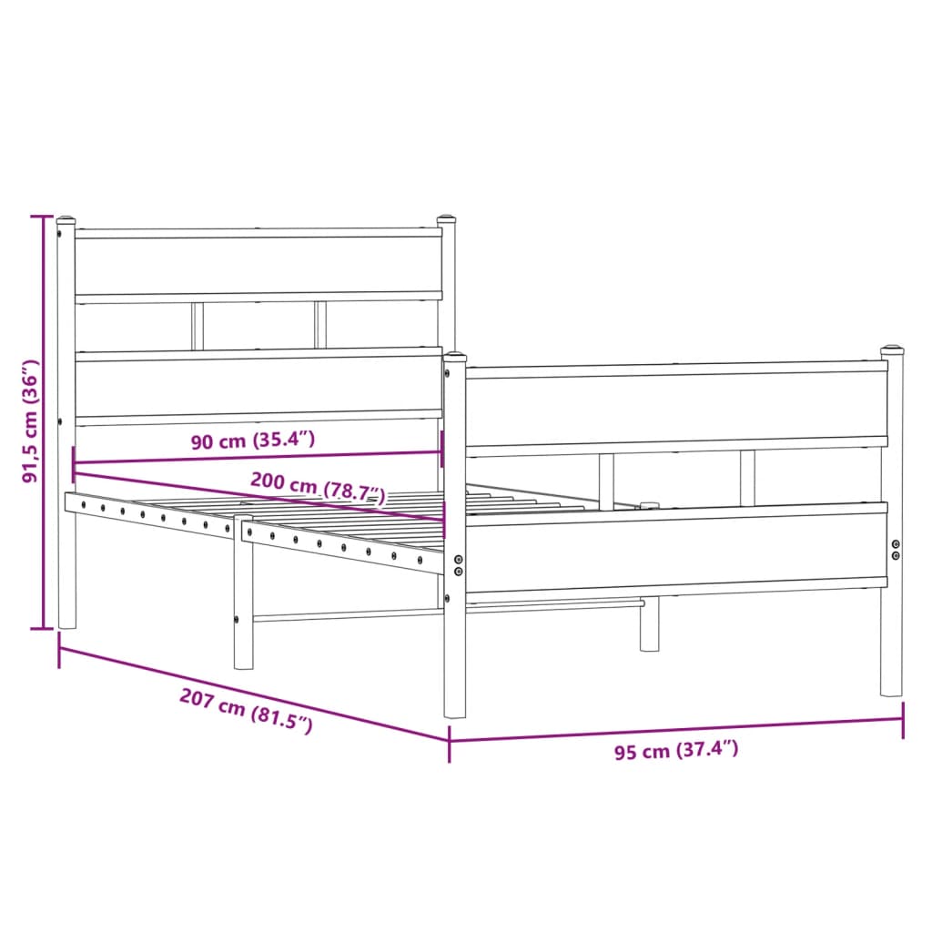 sengeramme uden madras 90x200 cm metal sonoma-eg
