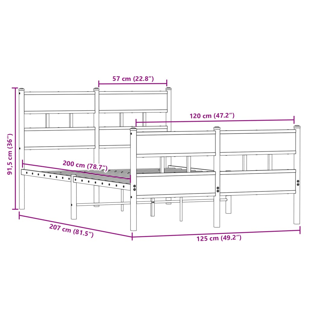 sengeramme uden madras 120x200 cm metal sonoma-eg