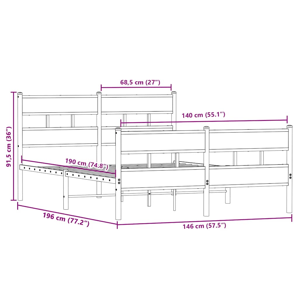 sengeramme uden madras 140x190 cm metal sonoma-eg
