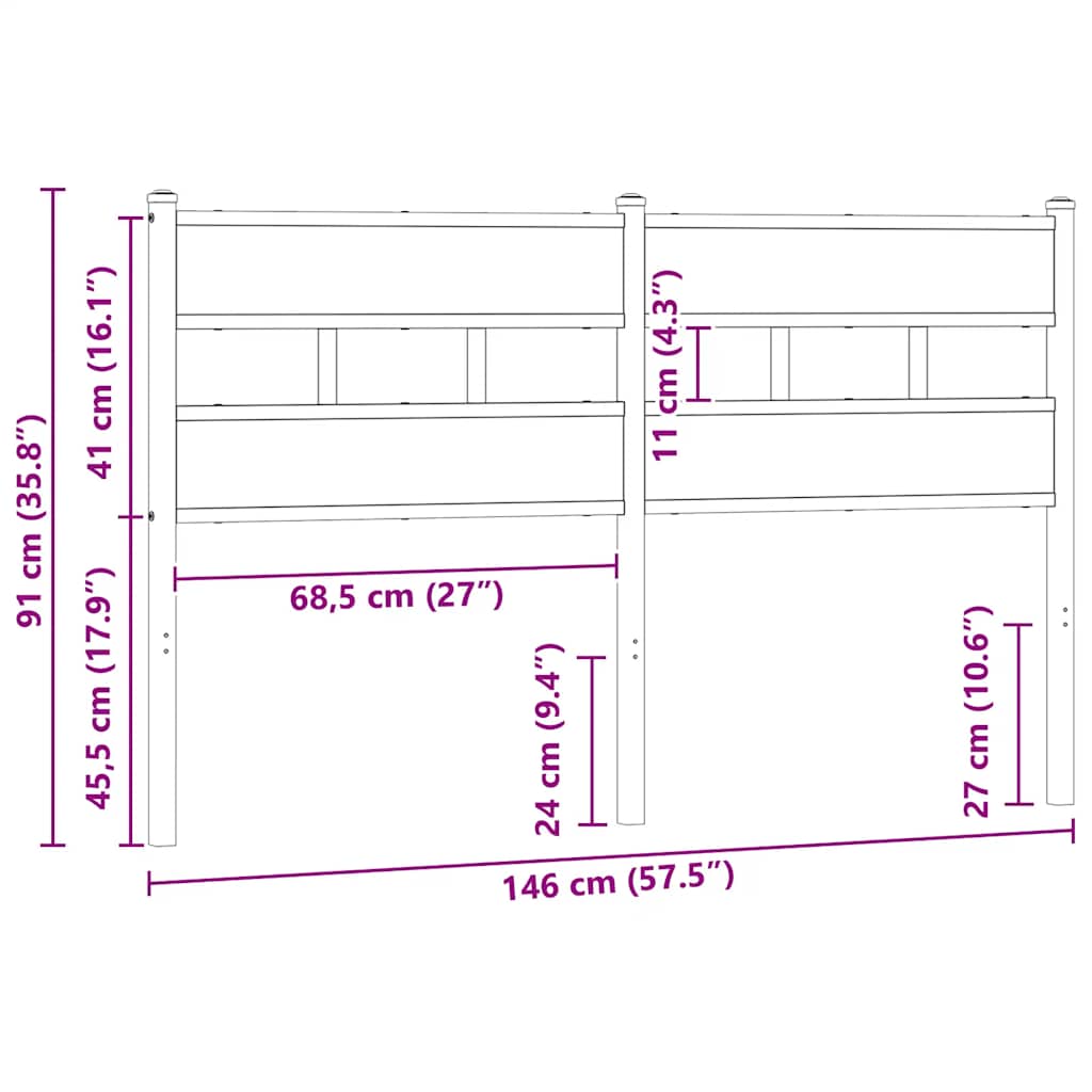 udskiftningsgavl 140 cm jern og konstrueret træ sonoma-eg