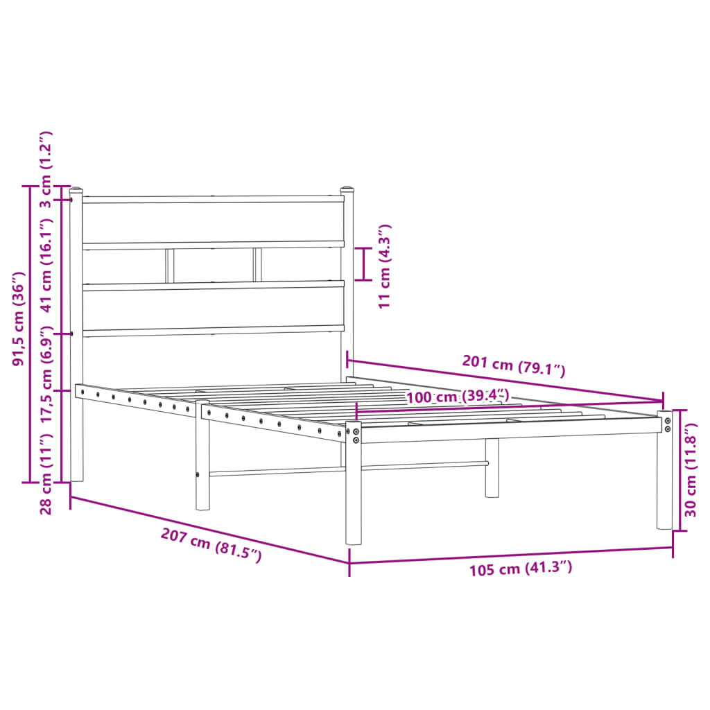 sengeramme m. sengegavl 100x200 cm uden madras brunt eg