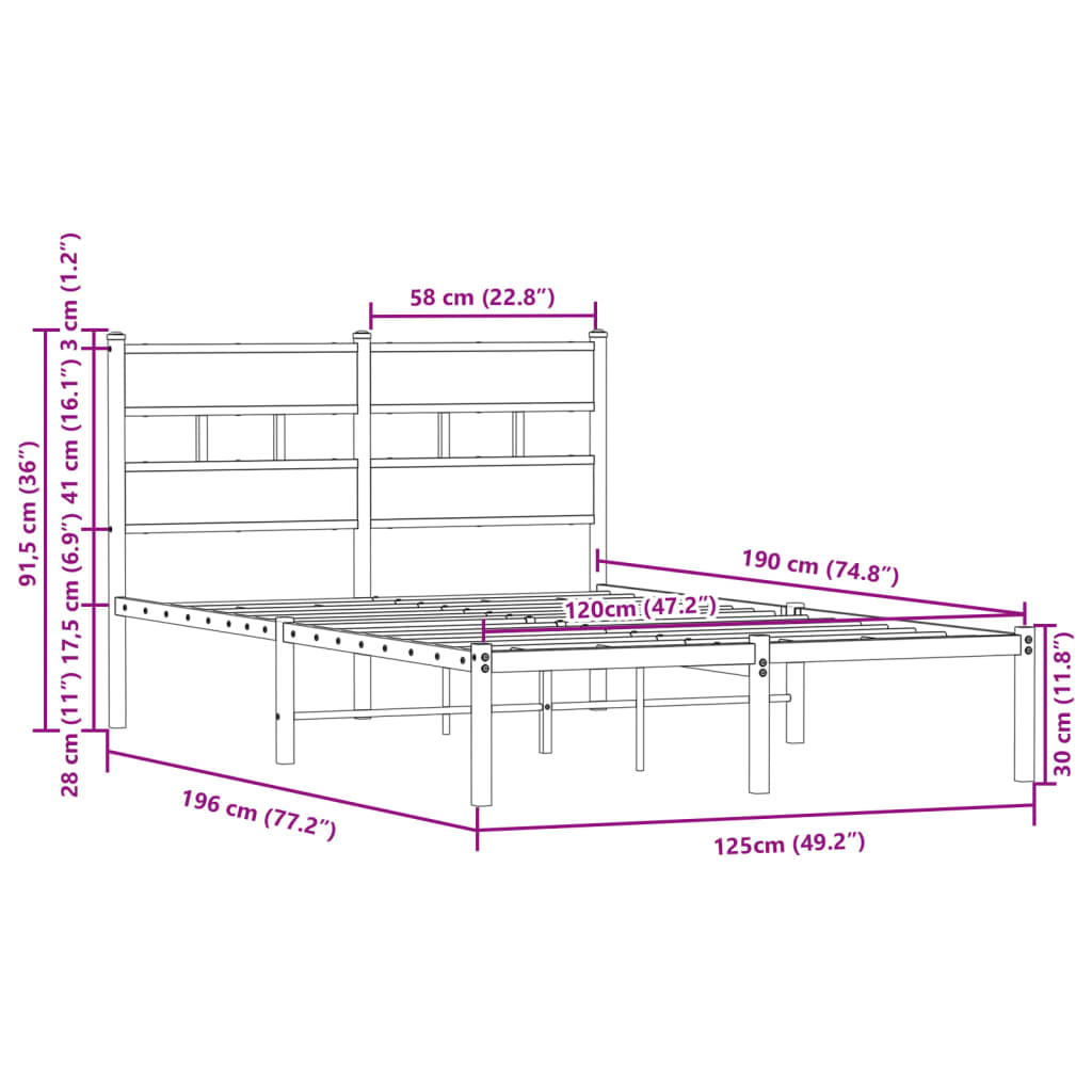 sengeramme m. sengegavl 120x190 cm uden madras brunt eg