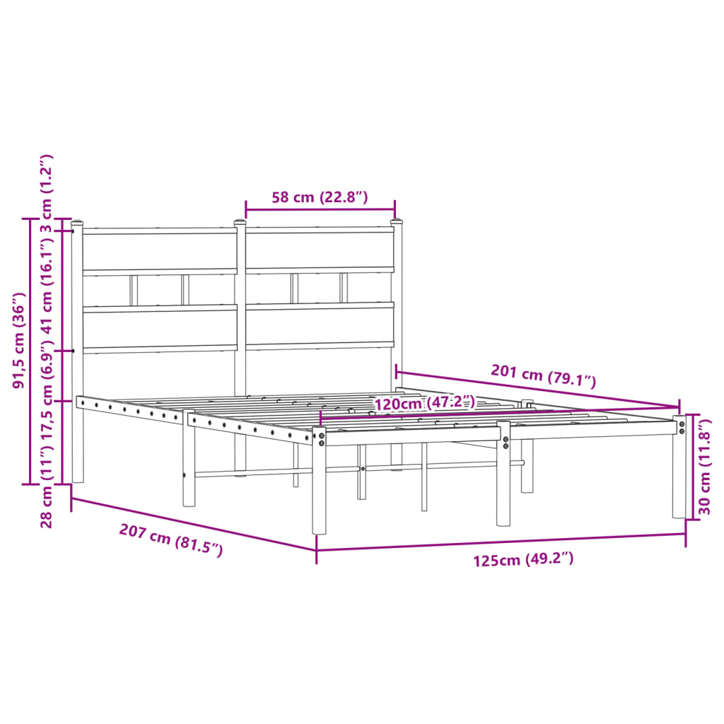sengeramme m. sengegavl 120x200 cm uden madras brunt eg